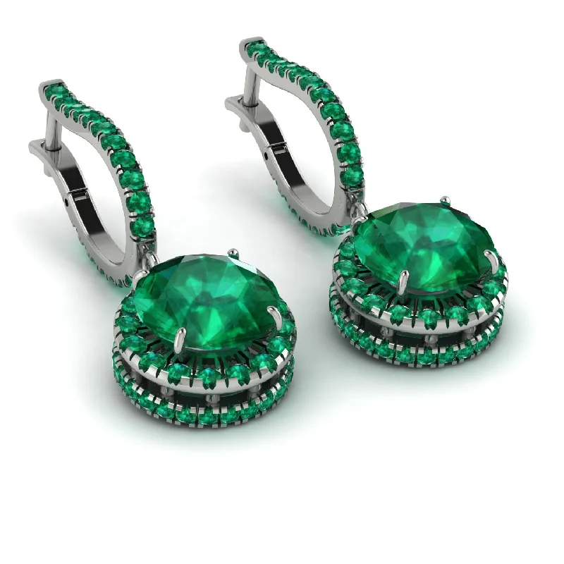 Round Diamond Earrings For Engagement-Hidden Halo Emerald Hoop Earrings - Catalina No. 21