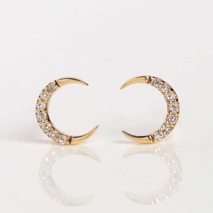 Elegant Hoop Earrings For Bridal Shower-Solid Gold Waxing and Waning Crescent Moon Studs