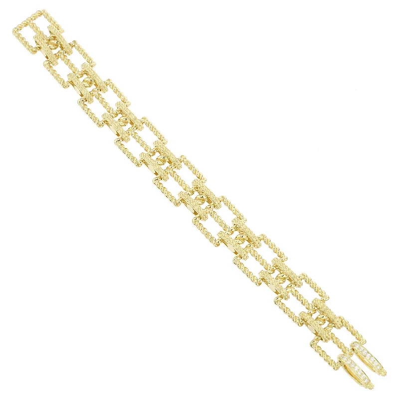 Elegant Bracelets For Weddings-18K New Barocco Wide Lattice Bracelet with Diamond Accents