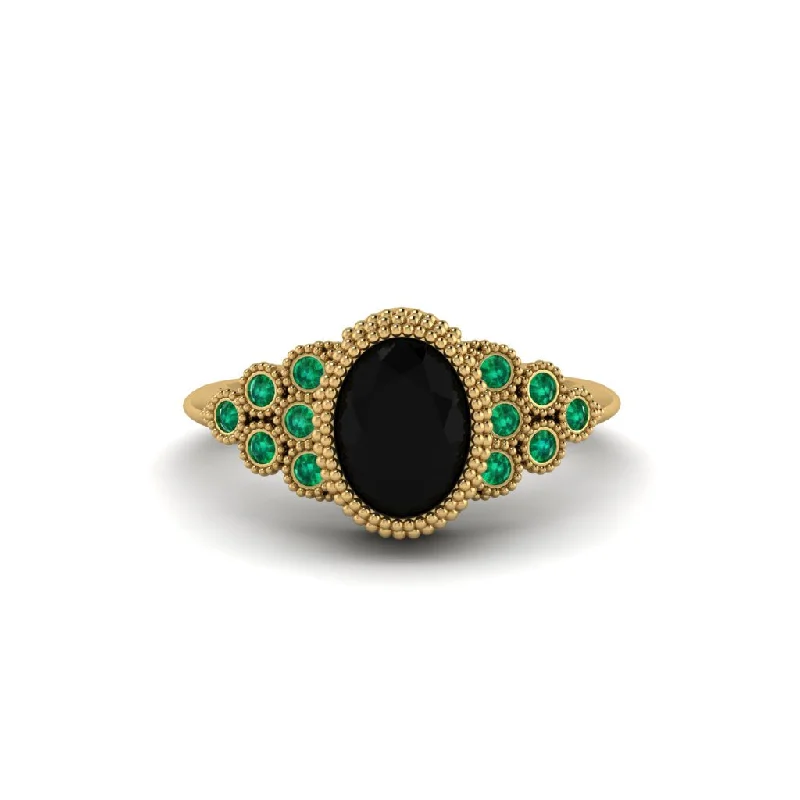 Unique Engagement Rings With Colored Gemstones-Emerald Milgrain Beaded Bezel Engagement Ring - Stacy No. 22