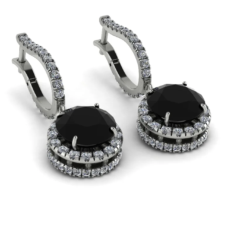 Bold Earrings With Natural Stones-Hidden Halo Black Diamond Hoop Earrings - Catalina No. 9