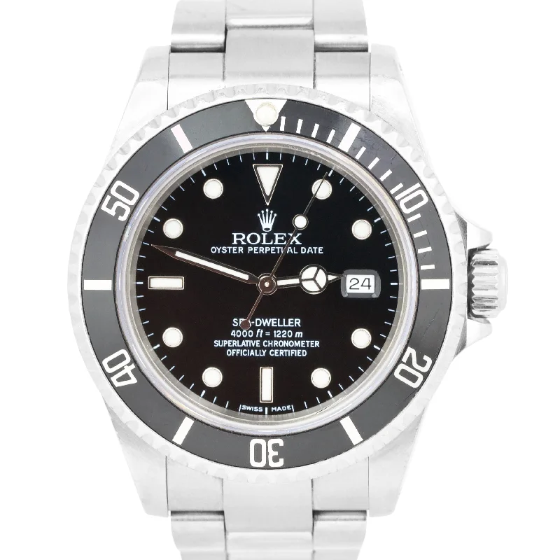 Custom Watches For Couples-UNPOLISHED Rolex Sea-Dweller 16600 40mm Steel Black Automatic Watch BOX PAPERS