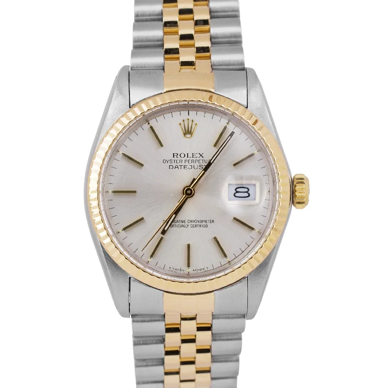 Unique Women’s Watches With Leather Bands-Rolex DateJust 36mm SILVER 18K Yellow Gold Fluted Stainless Steel JUBILEE 16013