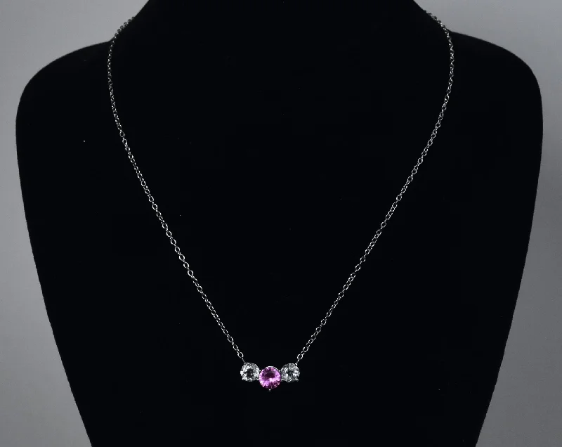 Handcrafted Name Necklace For Personalized Gifts-Synthetic Pink Sapphire and White Topaz Sterling Silver Necklace