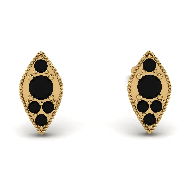 Classic Stud Earrings For Office Wear-Milgrain Marquise Black Diamond Earrings - Faye No. 37