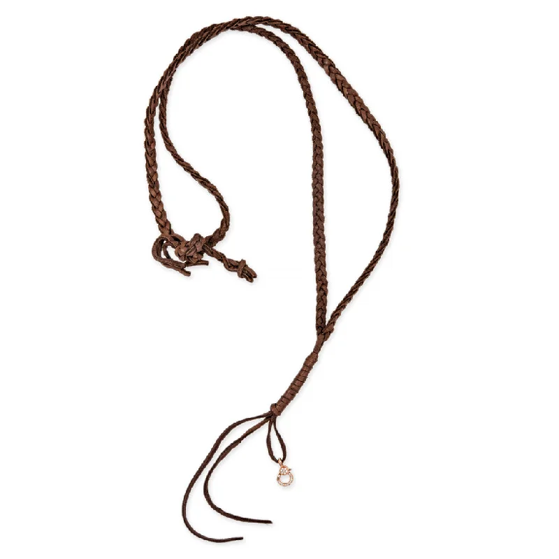 Sparkling Silver Necklace For Elegant Look-PAVE DIAMOND CHARM CLIP + BRAIDED CHOCTAW LEATHER NECKLACE