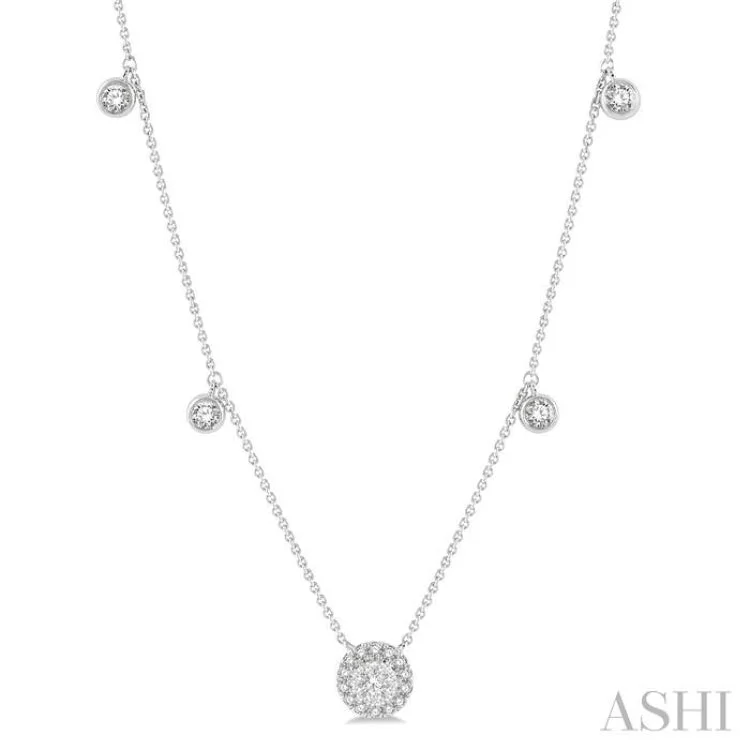 Long Gold Necklace For Boho Style-1/3 ctw Circular Lovebright Round Cut Diamond Necklace in 14K White Gold