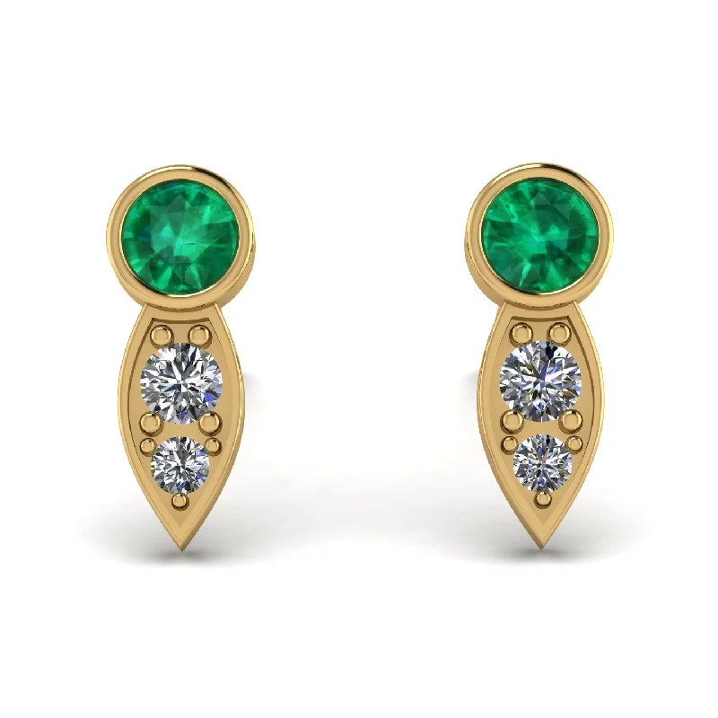 Trendy Earrings For Date Night-Bezel Emerald Earrings In Pear Shaped - Aniya No. 4