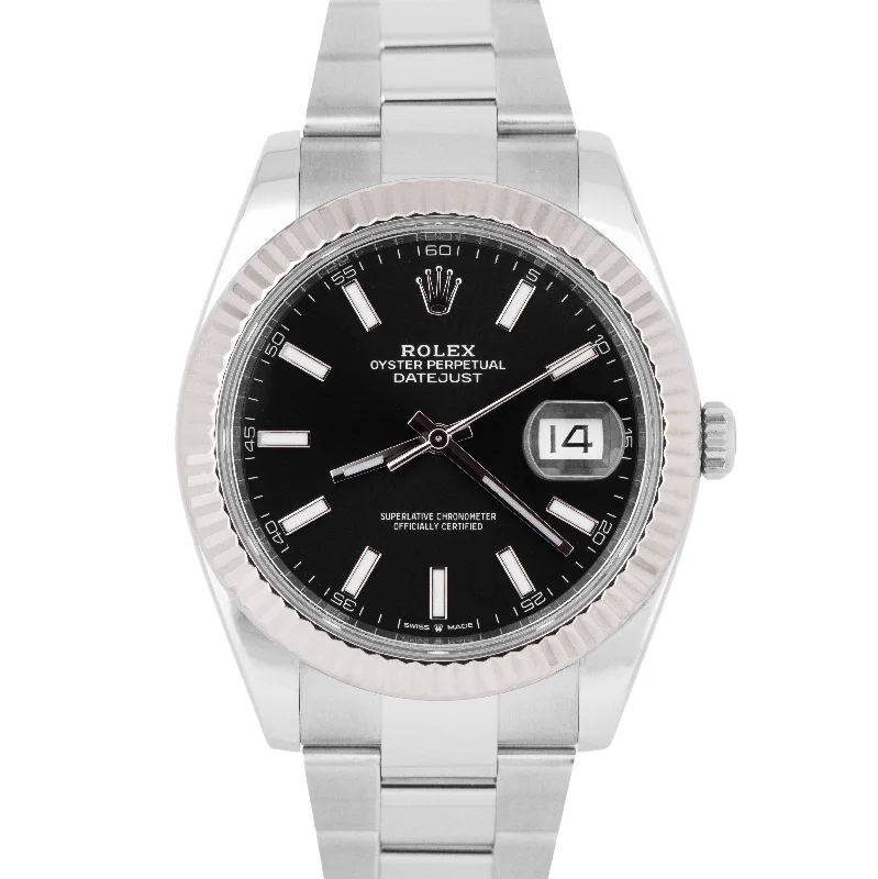 Timeless Watches For Professionals-NEW PAPERS Rolex DateJust Black 41mm 18K Fluted Steel Oyster Watch 126334 BOX