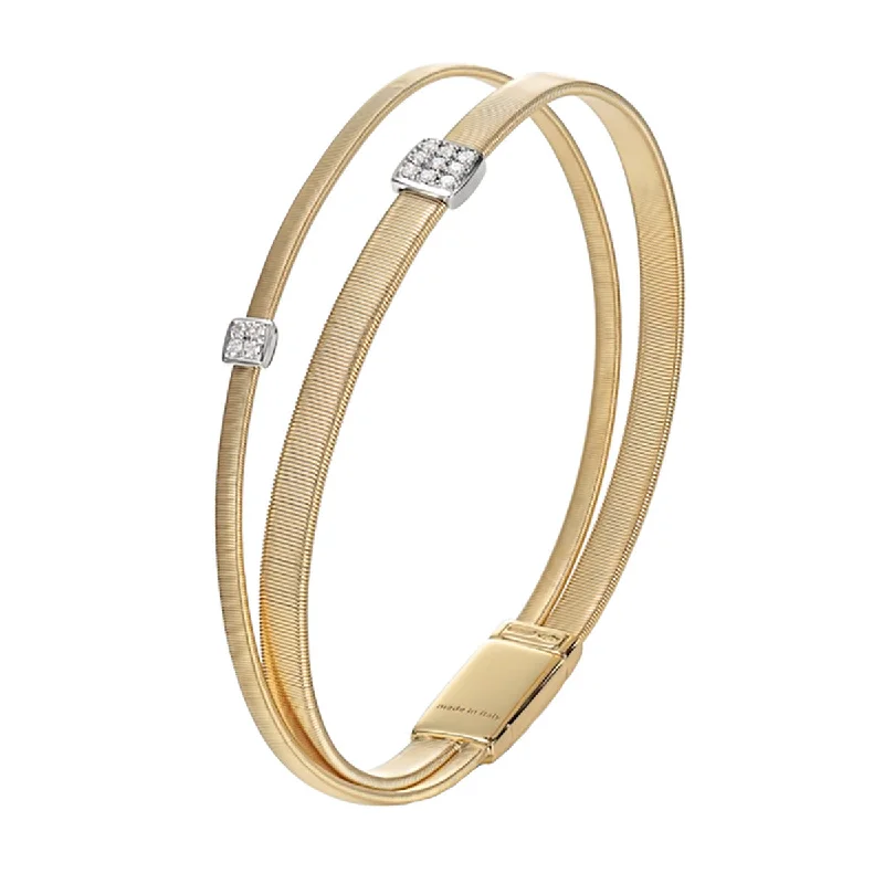 Minimalist Bracelets For Women-18K Yellow Gold and Diamond Two Strand Crossover Bracelet