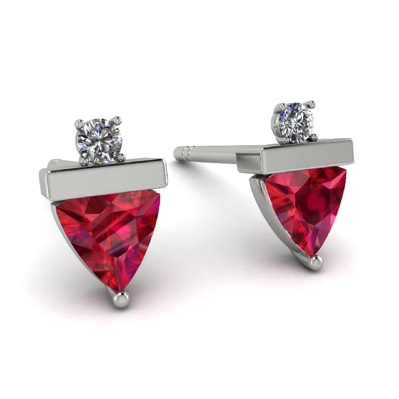 Trendy Boho Earrings For Summer-Triangle Ruby Earrings With Round Stone - Estella No. 12