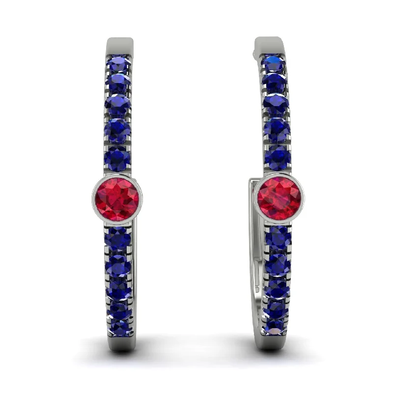 Modern Earrings With Natural Stones-Hoop Ruby Earrings Micro Pave - Ansley No. 72