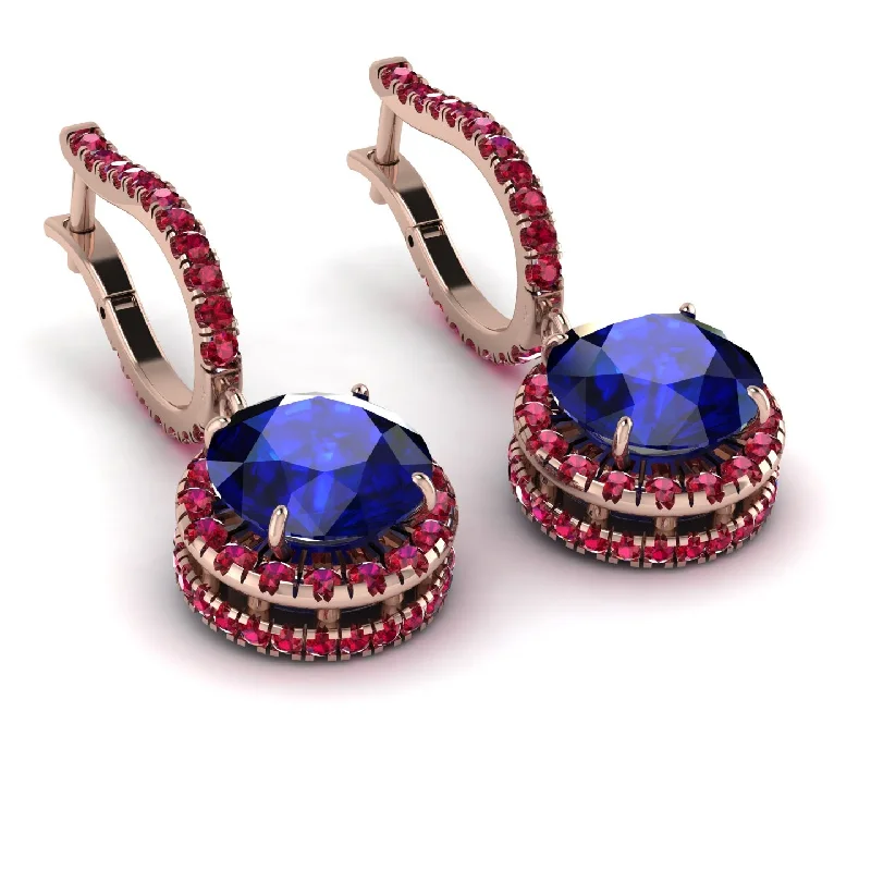 Lightweight Earrings For Comfortable Wear-Hidden Halo Sapphire Hoop Earrings - Catalina No. 59