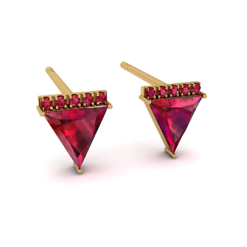 Beautiful Gemstone Earrings For Gifts-Triangle Ruby Earrings Stud - Kairi No. 10