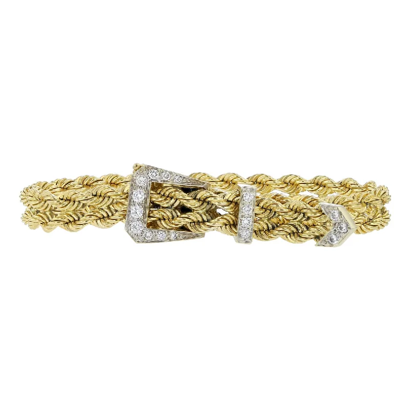 Beaded Bracelets For Kids-14K Gold Double Row Rope Diamond Buckle Bracelet