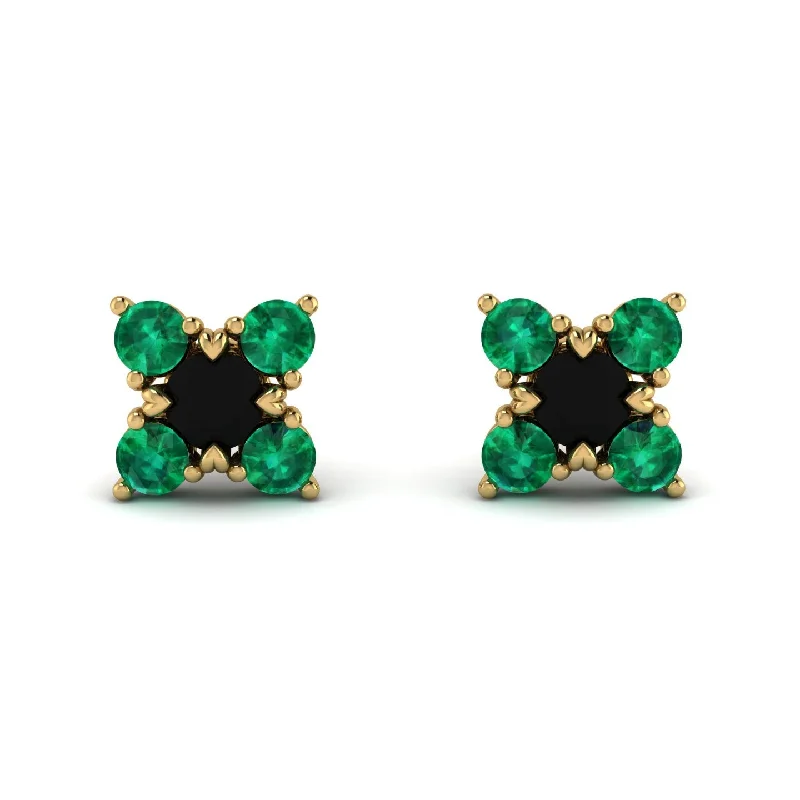 Unique Drop Earrings With Natural Stones-Geometrical 5 Black Diamonds Stud Earrings - Noa No. 22