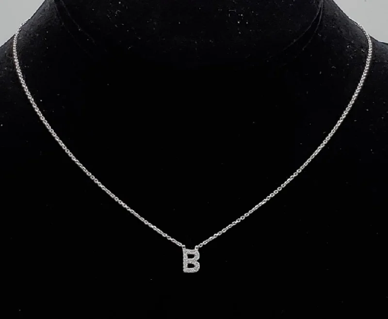 Handmade Layered Necklace For Fashionistas-Vintage "B" Pendant Sterling Silver Chain Necklace - 14" + 3.5"