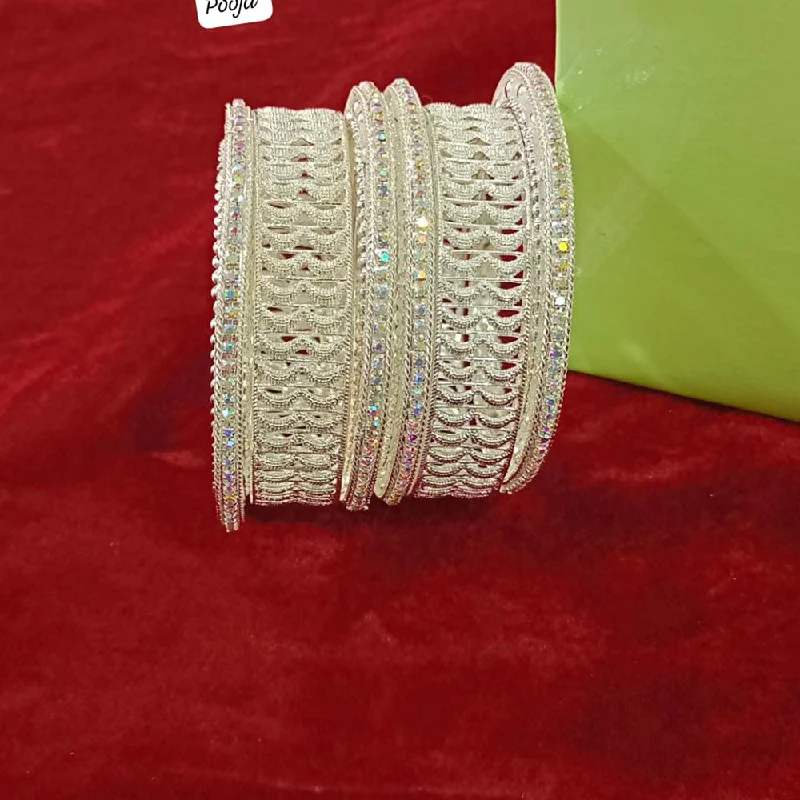 Sparkling Wedding Bangles With Custom Details-Pooja Bangles Silver Plated Bangles Set