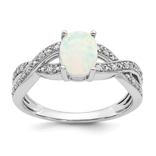 Simple Sapphire Engagement Rings For Bridesmaids-14k White Gold Oval Created Opal And Diamond Infinity Inspired Ring