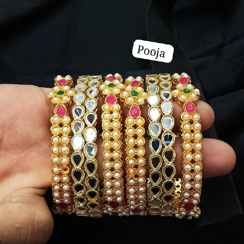 Personalized Gemstone Bangles For Bridal Gifts-Pooja Bangles Gold Plated Bangles Set