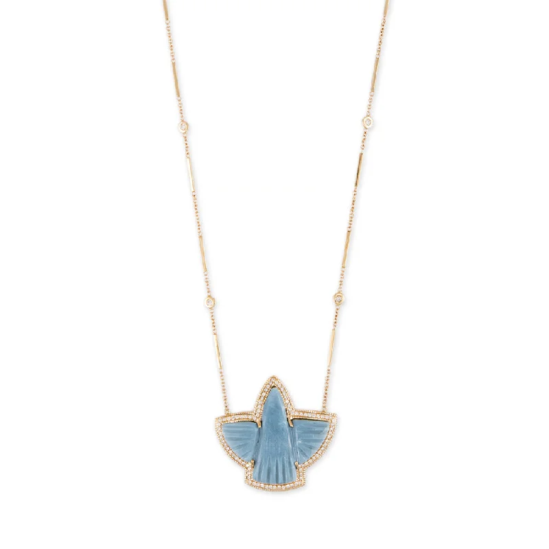 Personalized Pendant Necklace For Birthdays-BLUE OPAL PAVE THUNDERBIRD NECKLACE