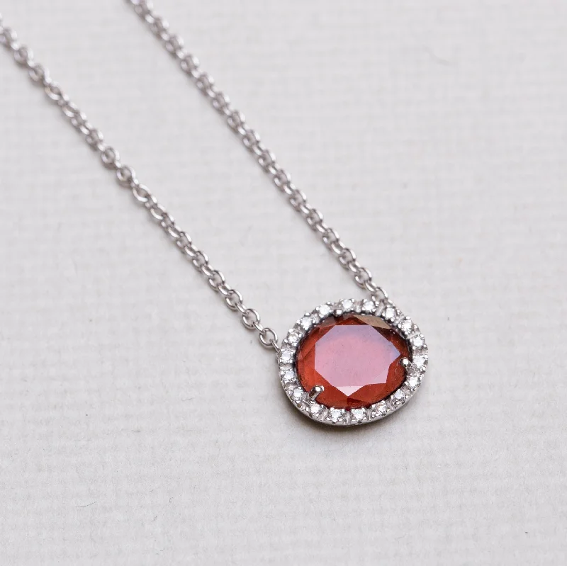 Custom Gemstone Necklace For Bridesmaids Gifts-Vintage Pomellato White Gold Necklace with Garnet and Diamonds