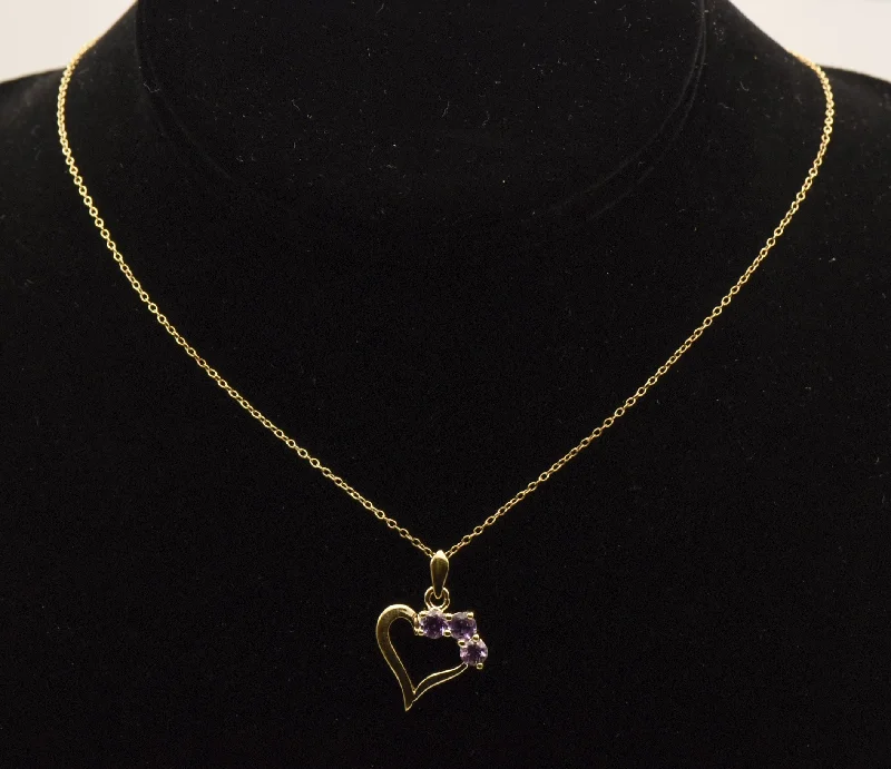 Minimalist Gold Chain Necklace For Daily Wear-Vintage Amethyst Vermeil Heart Pendant on Vermeil Chain Necklace - 18"