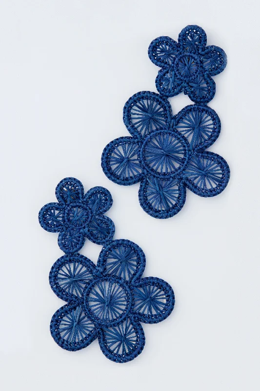 Colorful Acrylic Earrings For Fun Look-Newport Navy Rattan Bloom Earrings