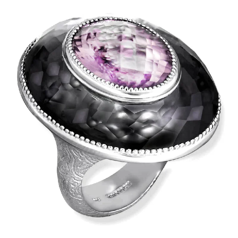 Personalized Gemstone Rings For Wedding Day-Silver Galactica Ring with Rose de France Amethyst