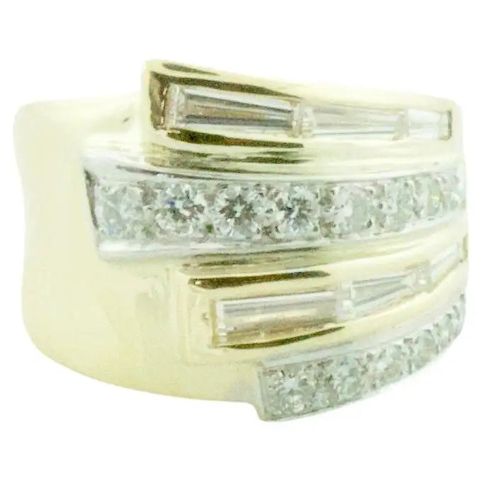 Custom Gold Rings For Special Celebrations-Asymmetrical Diamond Yellow Gold Ring, Circa 1960's