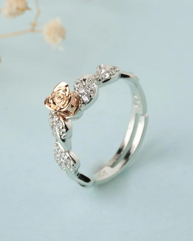 Custom Gold Rings For Special Occasions-925 Sterling Silver Beautiful Rose Ring R01587