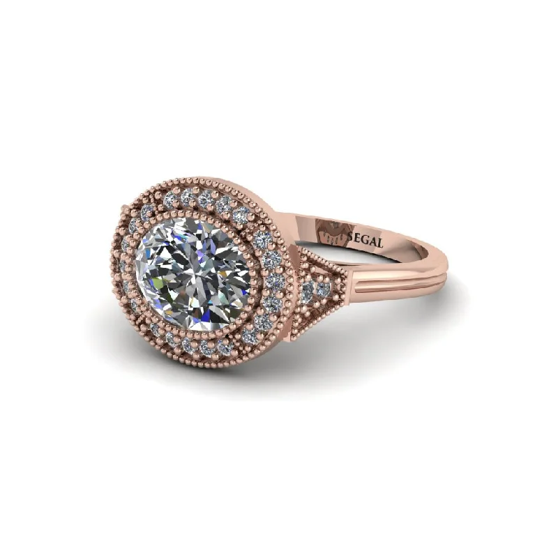 Trendy Custom Engagement Rings With Gemstones-Oval Cut Diamond Milgrain Halo Engagement Ring - Alexandria No. 2