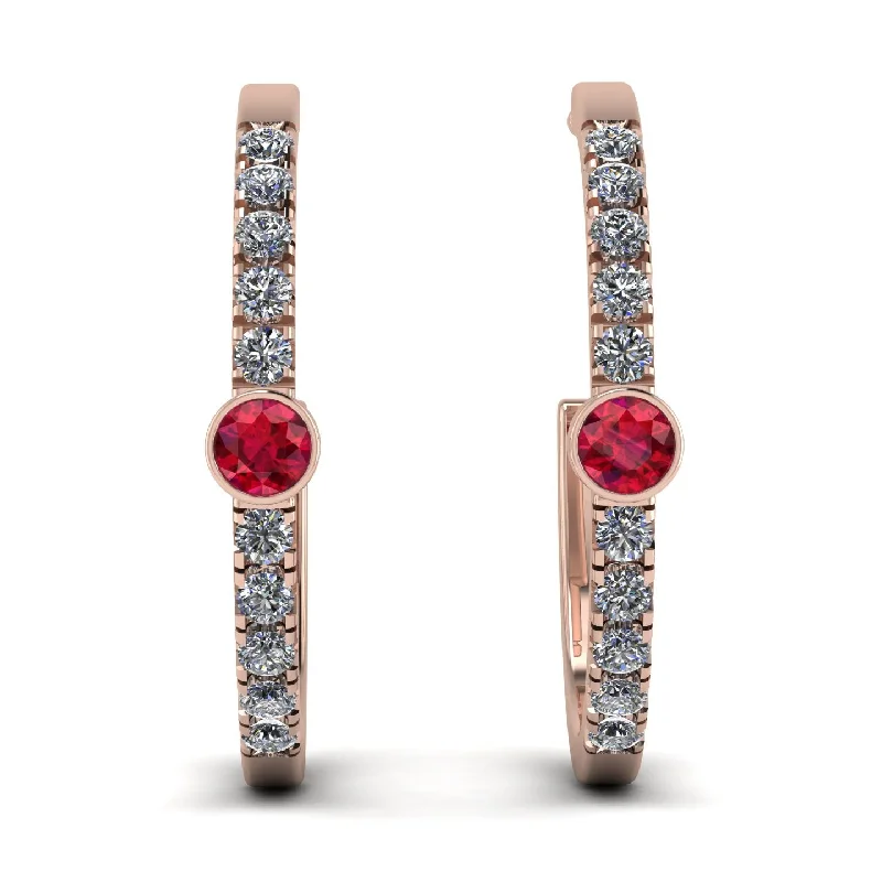 Colorful Earrings With Mixed Gemstones-Hoop Ruby Earrings Micro Pave - Ansley No. 11