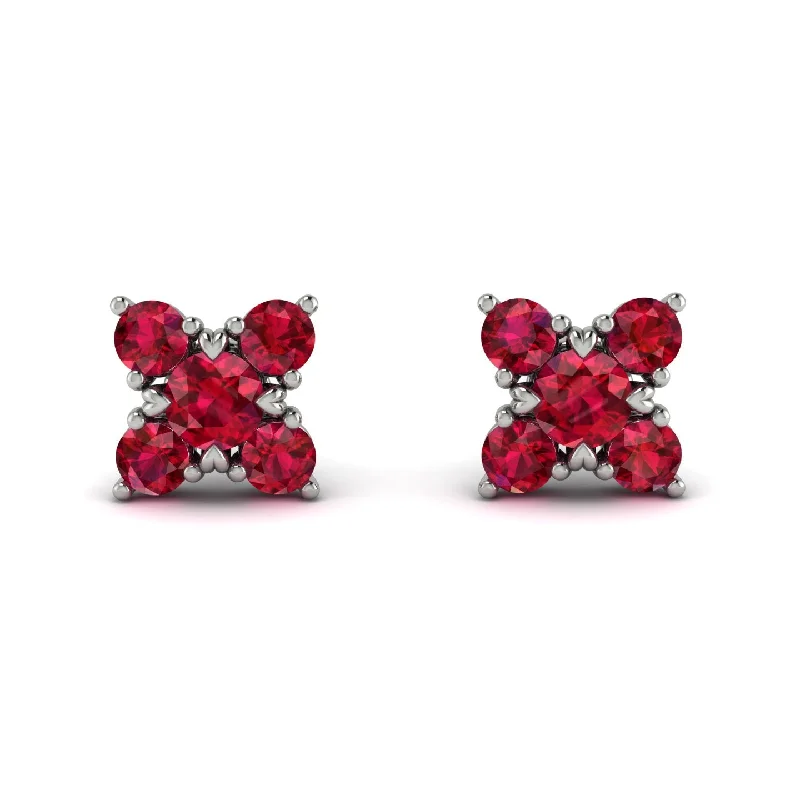 Colorful Earrings With Mixed Gems-Geometrical 5 Rubys Stud Earrings - Noa No. 57