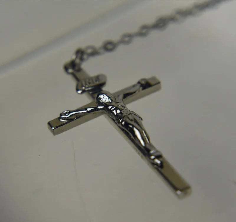 Trendy Crystal Necklace For Party Wear-Sterling Silver Crucifix on Sterling Silver Chain Necklace