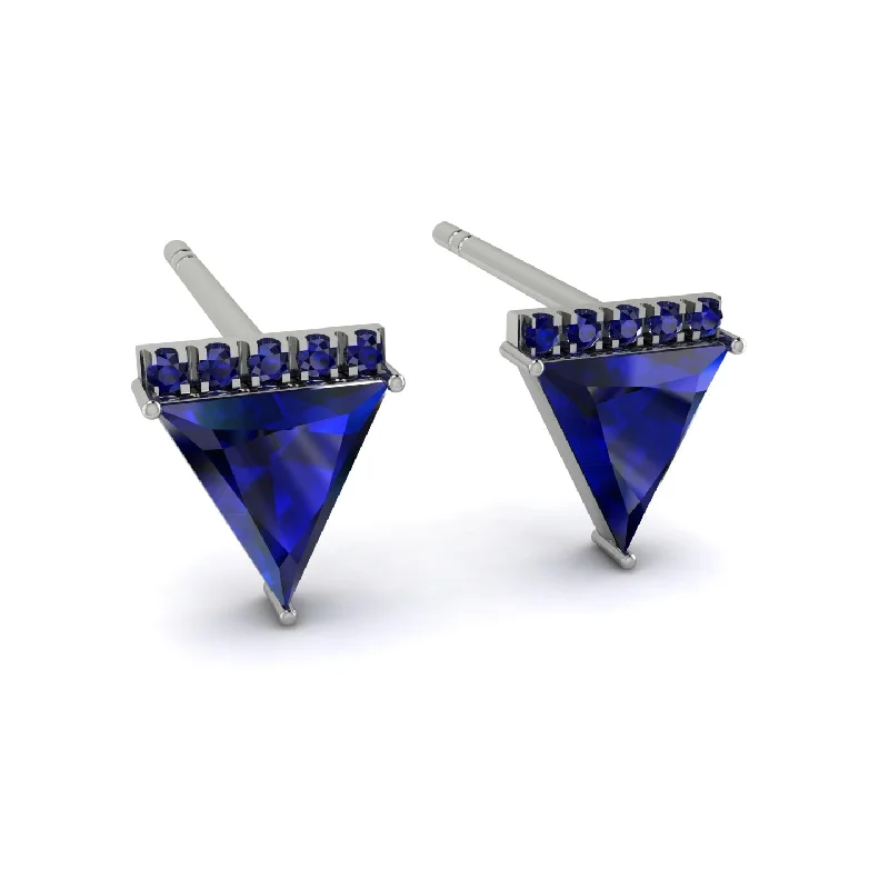 Bold Earrings With Natural Stones-Triangle Sapphire Earrings Stud - Kairi No. 15