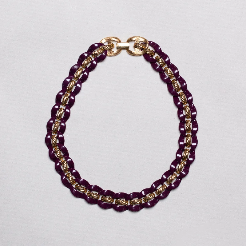 Elegant Teardrop Necklace For Fashionable Look-Vintage Gold and Purple Chain Necklace