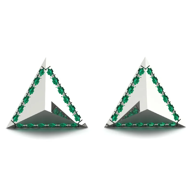 Sparkling Silver Earrings For Glam Look-Triangle Emerald Earrings Geometrical - Milan No. 6