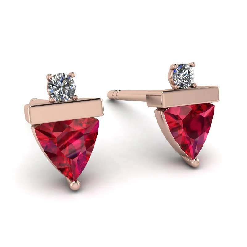 Chic Gold Earrings For Casual Look-Triangle Ruby Earrings With Round Stone - Estella No. 11