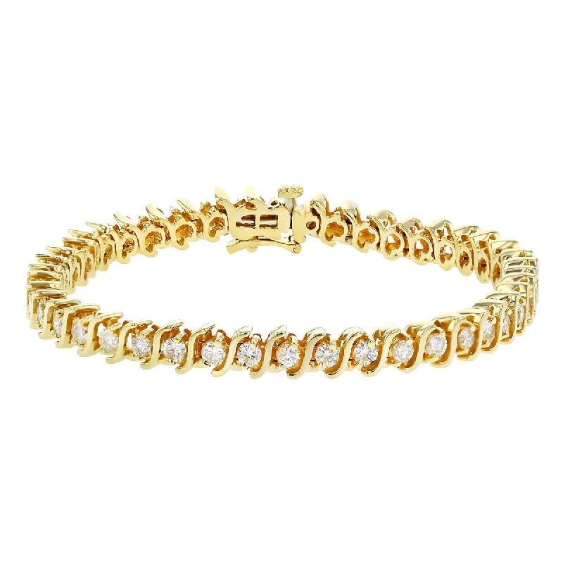 Women’s Customizable Bracelets-14K Yellow Gold S-Link Diamond Tennis Bracelet