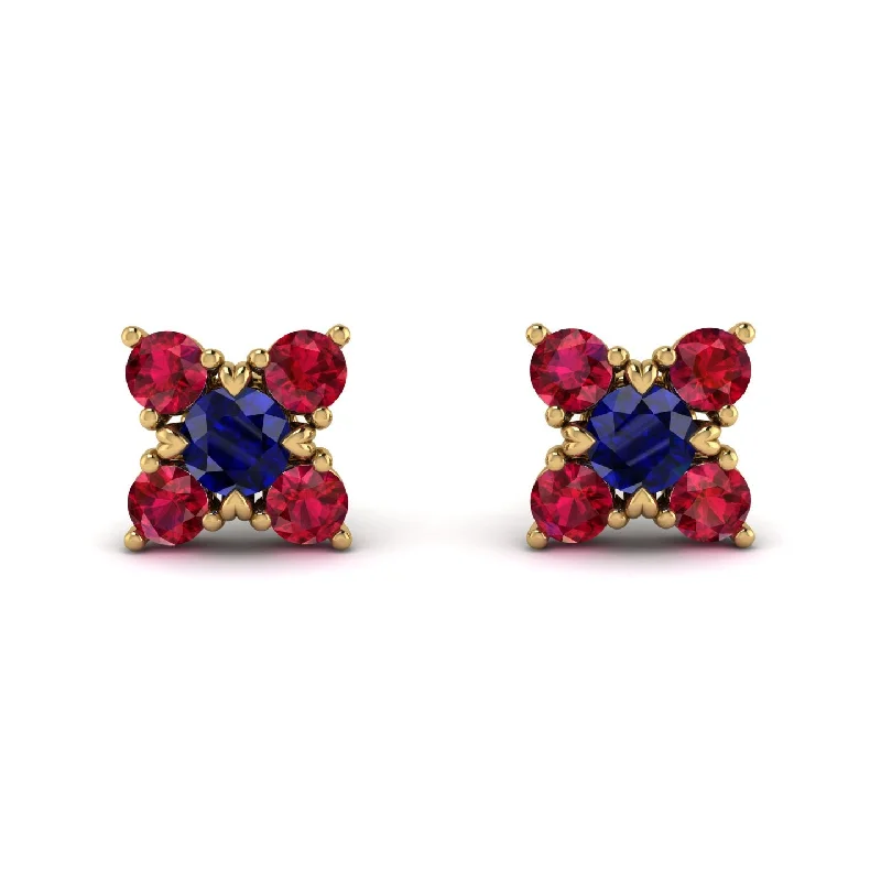 Statement Earrings For Holiday Parties-Geometrical 5 Sapphires Stud Earrings - Noa No. 58