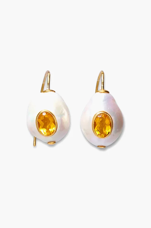 Simple Gold Earrings For Casual Outfits-Citrine Pearl Pablo Earrings